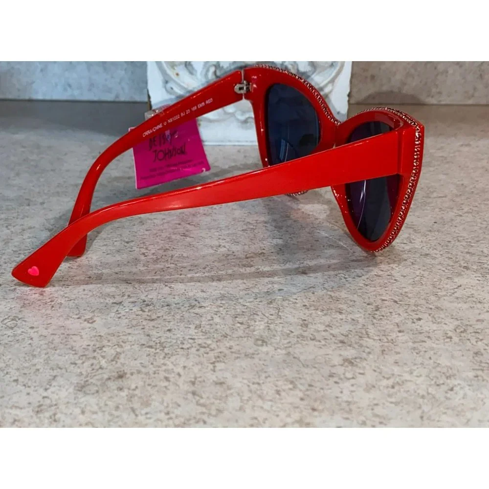 NWT Betsey Johnson Women's Fashionista Cat Eye Sunglasses Red Jeweled